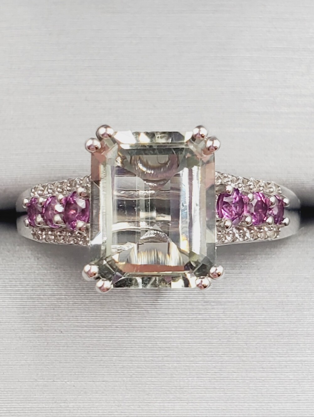 Montezuma Prasiolite & Pink Tourmaline 925 Sterling Silver Ring